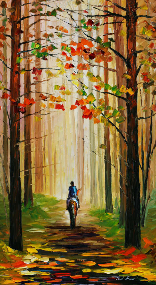 репродукція картина-постер  Осіння прогулянка на коні Леонід Афремов
