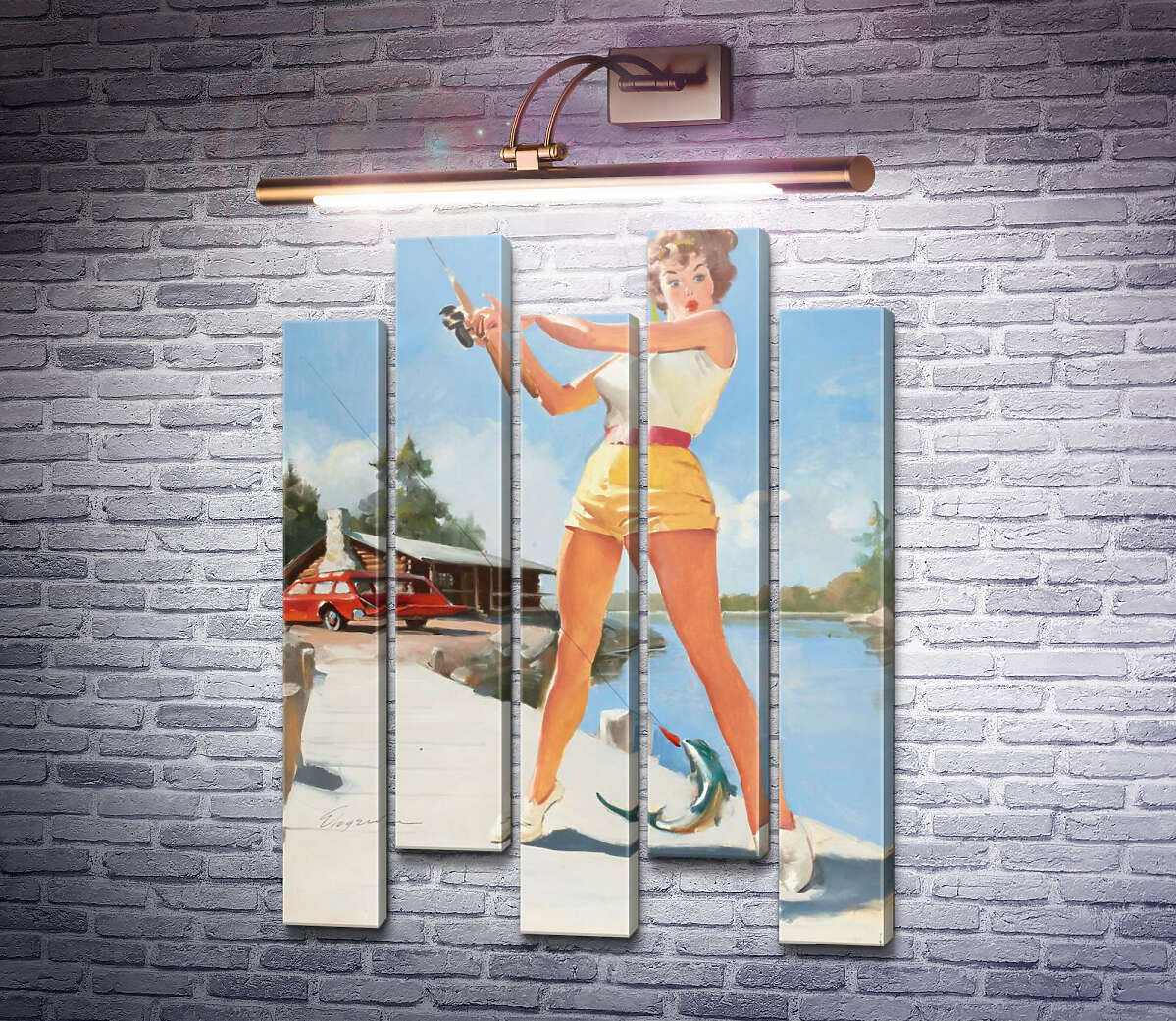 Модульная картина Хороший улов (Рыбачка) (Модуль №30) Джил Элвгрен (Gil Elvgren)