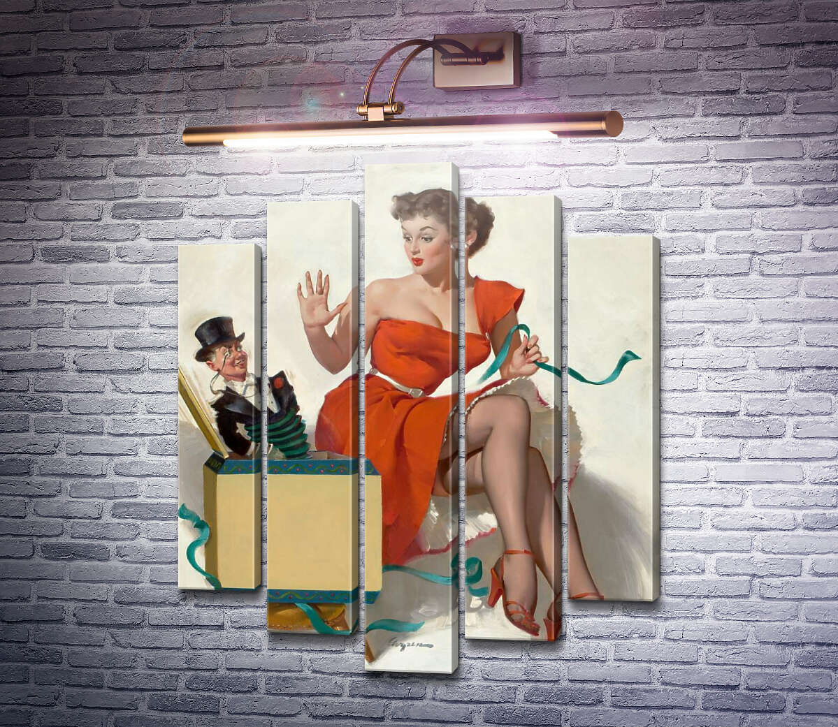 Модульная картина Сюрприз (Модуль №4) Джил Элвгрен (Gil Elvgren)