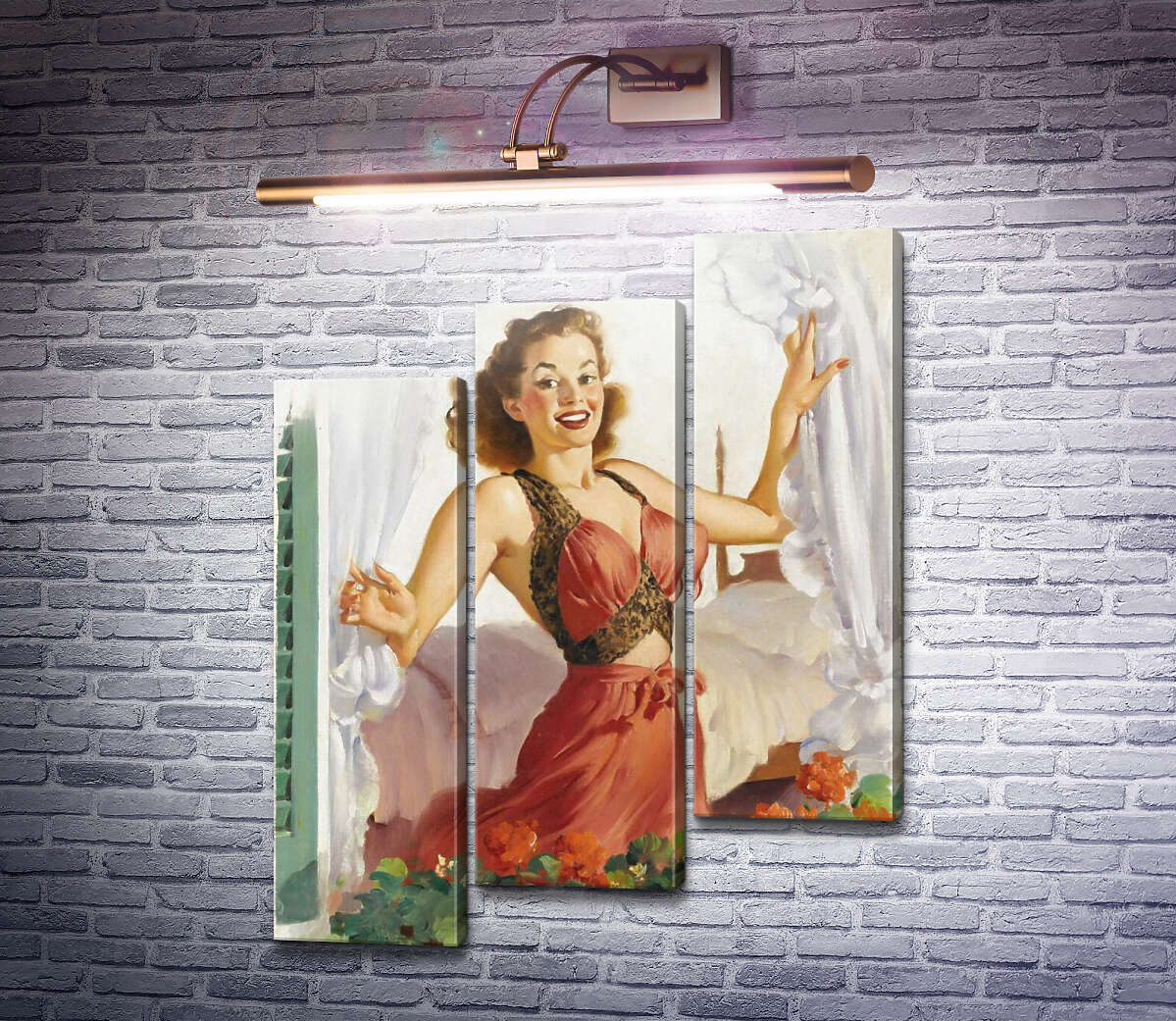 Модульная картина Женщина в окне (Модуль №14) Джил Элвгрен (Gil Elvgren)