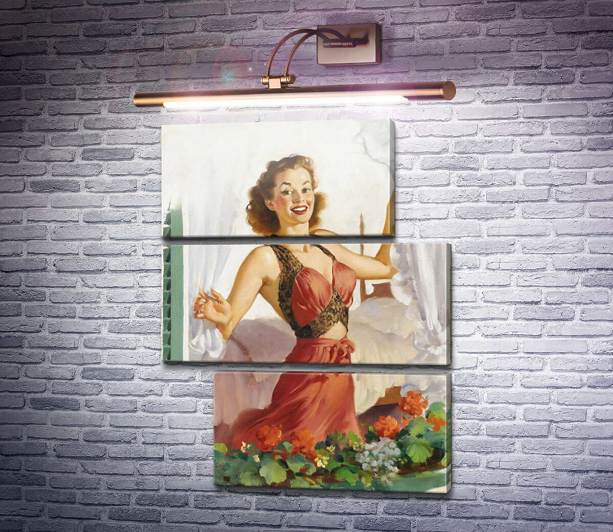 Модульная картина Женщина в окне (Модуль №16) Джил Элвгрен (Gil Elvgren)