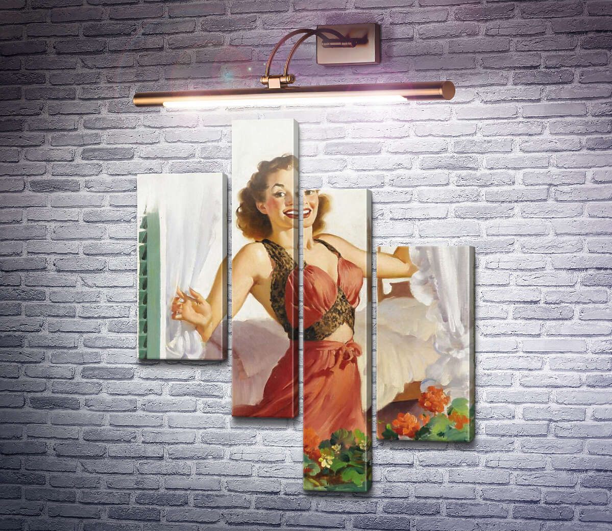 Модульна картина Жінка у вікні (Модуль №21) Джил Елвгрен (Gil Elvgren)