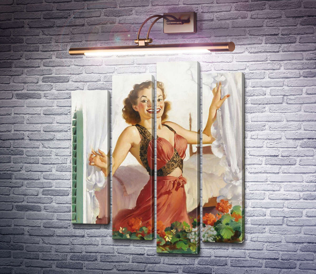 Модульная картина Женщина в окне (Модуль №3) Джил Элвгрен (Gil Elvgren)