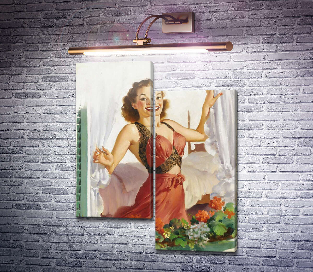 Модульная картина Женщина в окне (Модуль №9) Джил Элвгрен (Gil Elvgren)