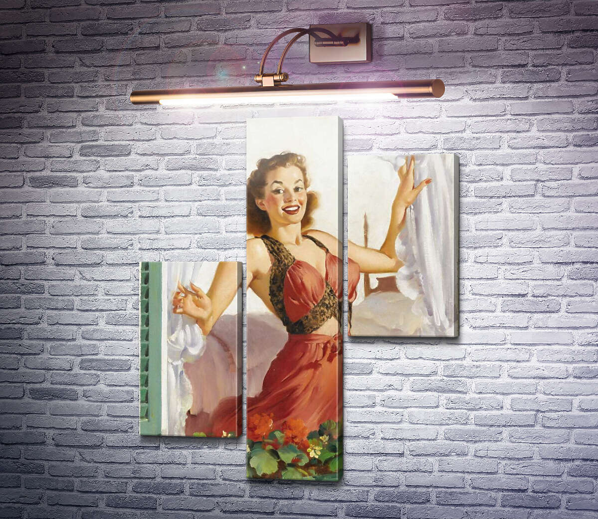 Модульна картина Жінка у вікні (Модуль №12) Джил Елвгрен (Gil Elvgren)