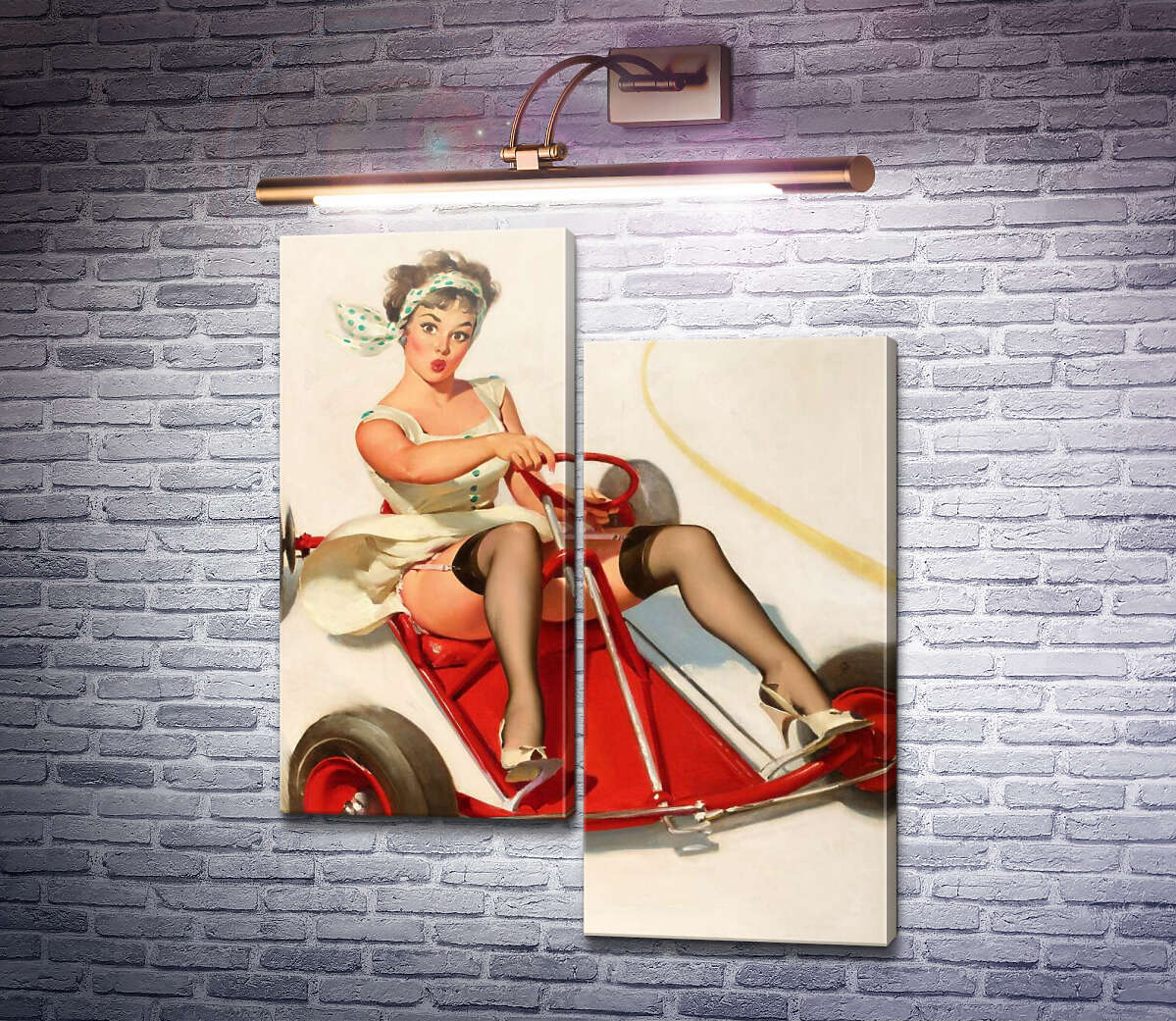 Модульная картина Резкий поворот (Модуль №9) Джил Элвгрен (Gil Elvgren)