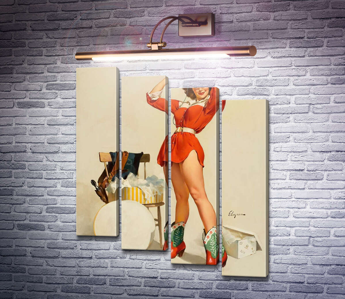 Модульная картина Обновки (Модуль №19) Джил Элвгрен (Gil Elvgren)
