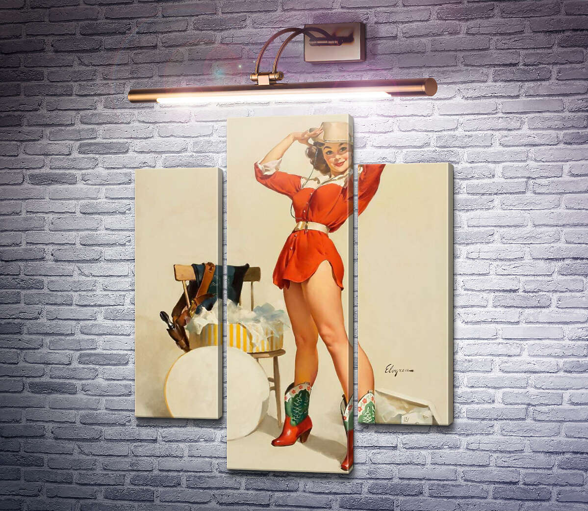 Модульная картина Обновки (Модуль №10) Джил Элвгрен (Gil Elvgren)