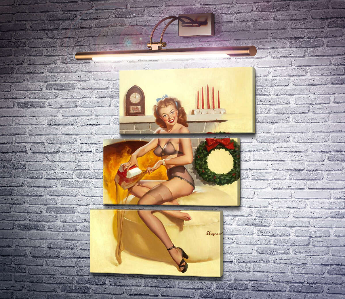 Модульная картина Перед камином (Модуль №17) Джил Элвгрен (Gil Elvgren)