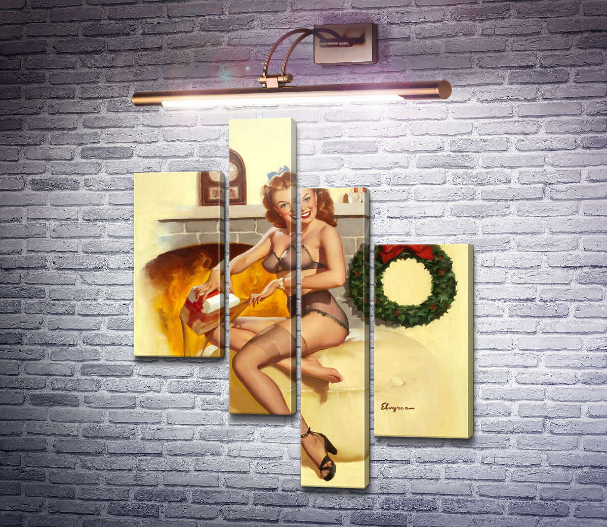 Модульная картина Перед камином (Модуль №21) Джил Элвгрен (Gil Elvgren)