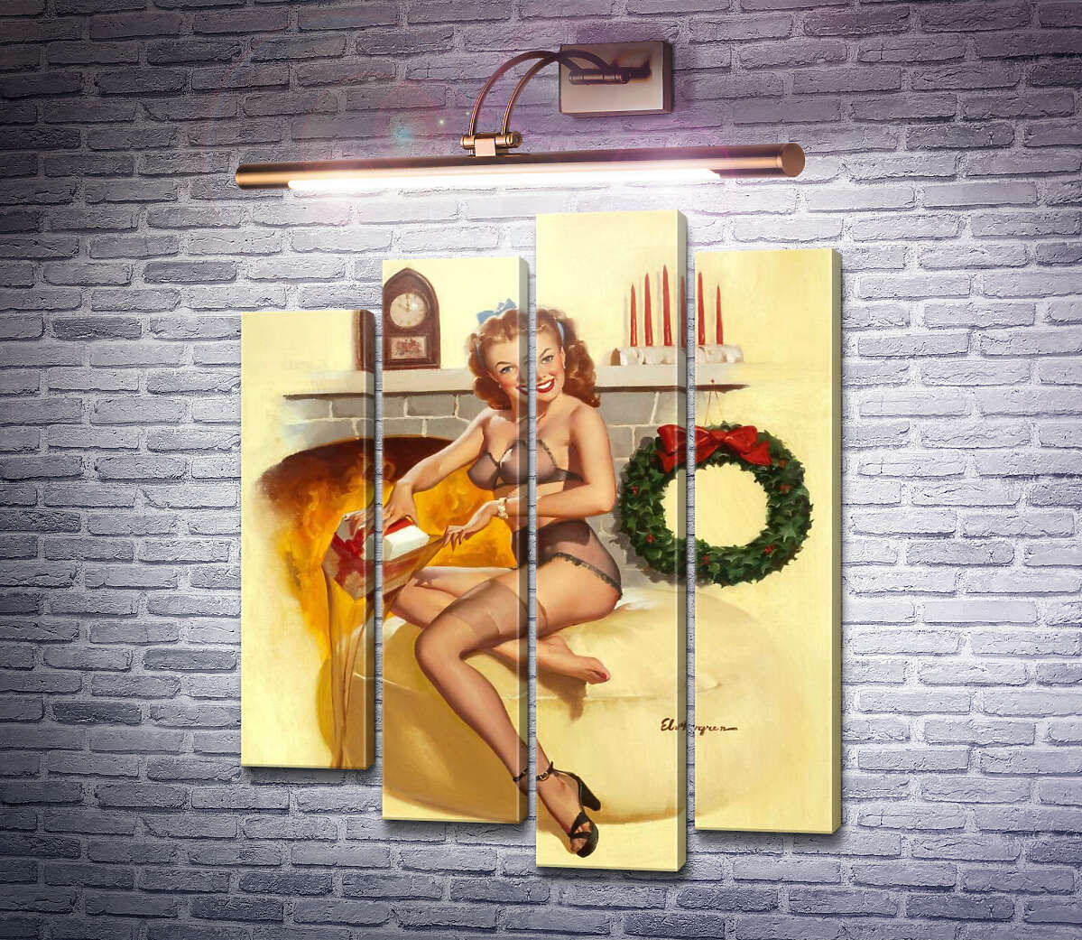 Модульная картина Перед камином (Модуль №3) Джил Элвгрен (Gil Elvgren)
