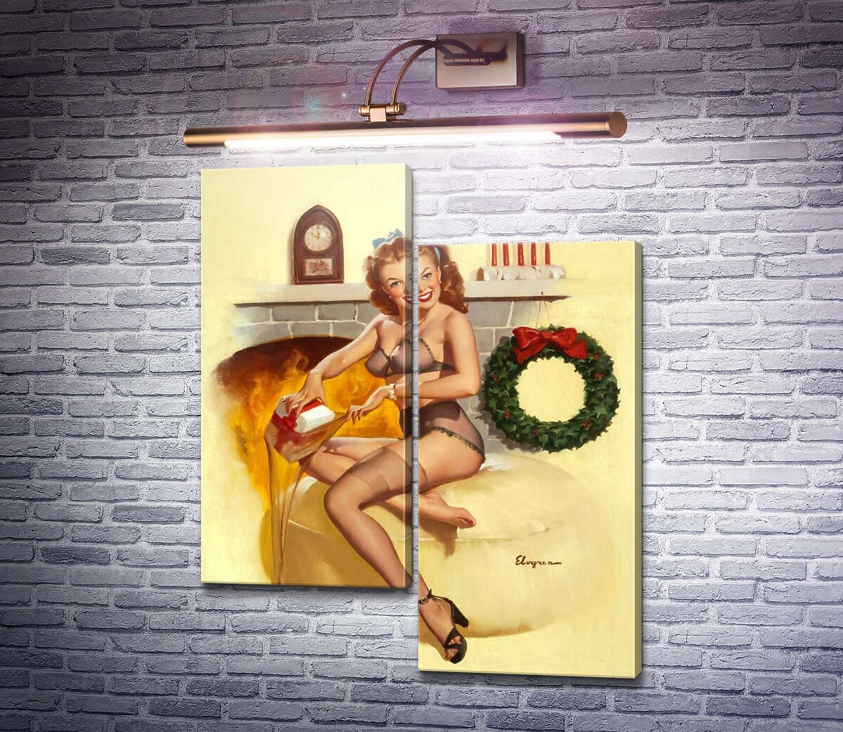 Модульная картина Перед камином (Модуль №9) Джил Элвгрен (Gil Elvgren)