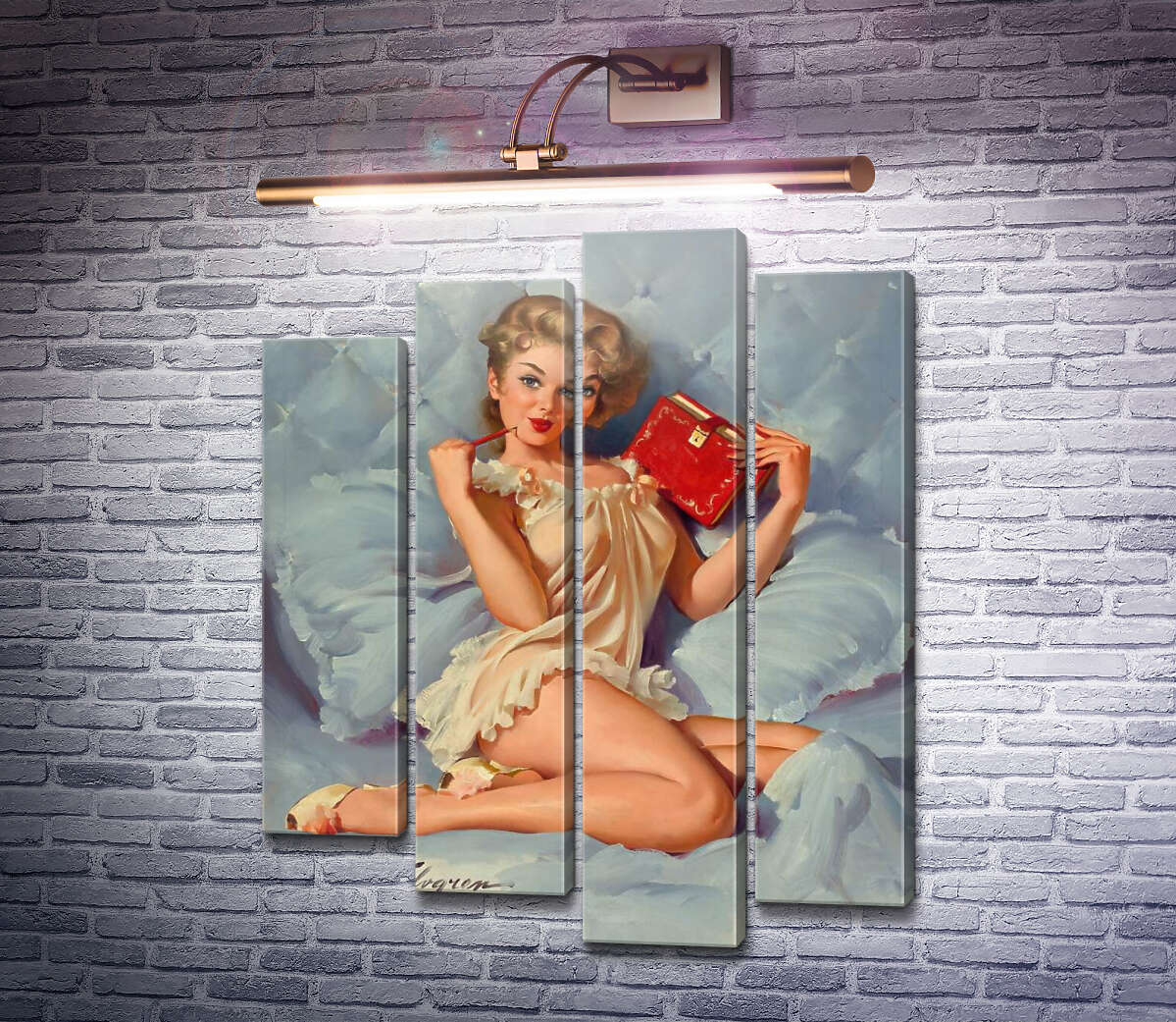Модульна картина Думаю про тебе (Модуль №3) Джил Елвгрен (Gil Elvgren)