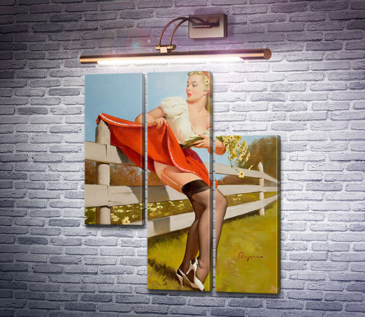 Модульная картина На заборе (Модуль №13) Джил Элвгрен (Gil Elvgren)
