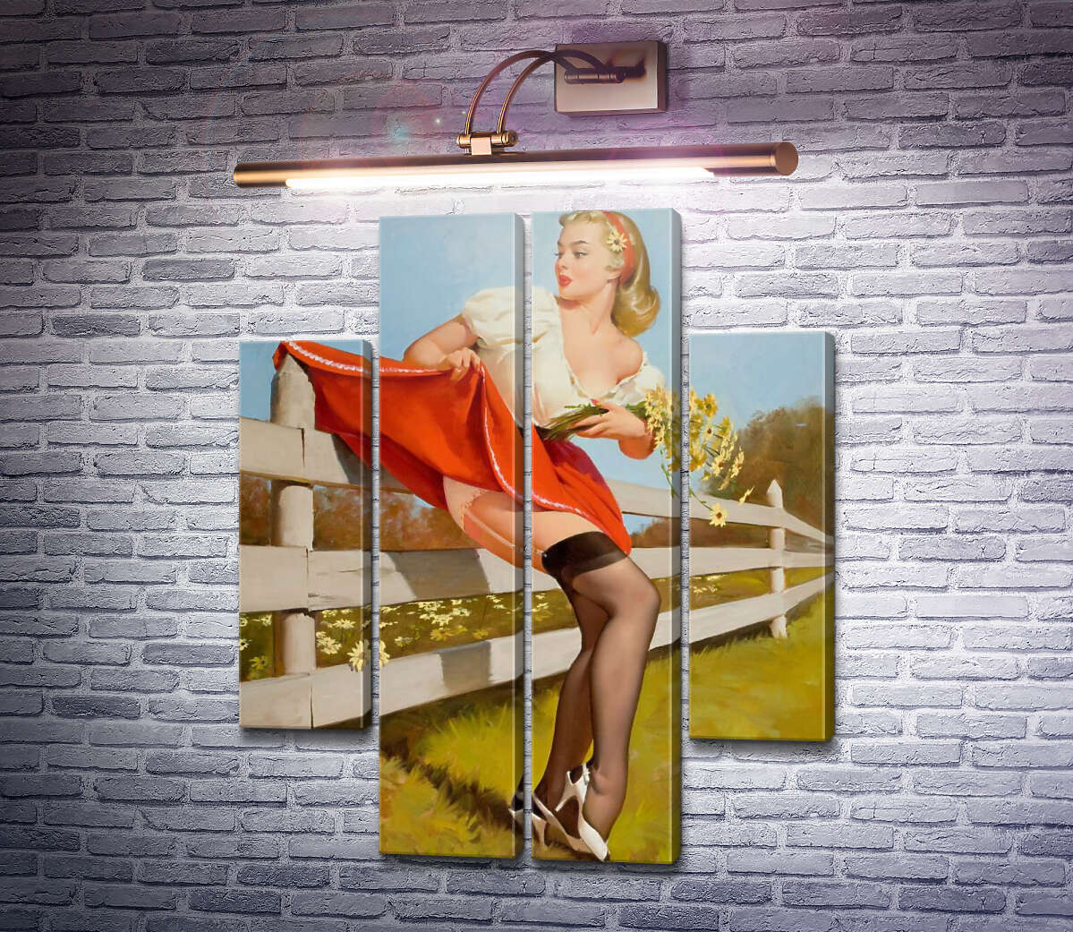 Модульна картина На паркані (Модуль №20) Джил Елвгрен (Gil Elvgren)