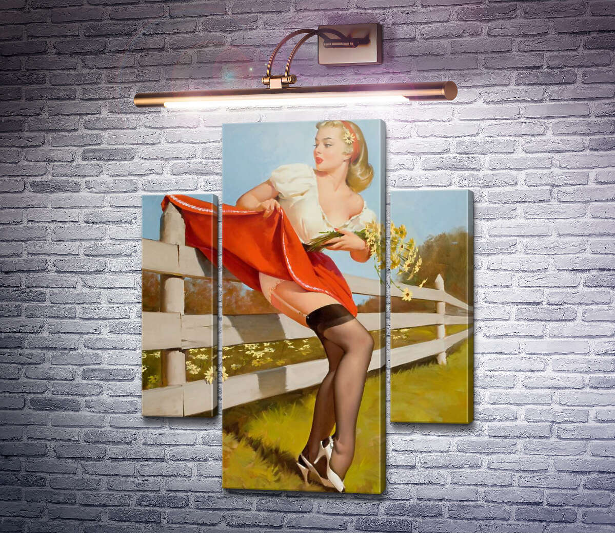 Модульна картина На паркані (Модуль №5) Джил Елвгрен (Gil Elvgren)