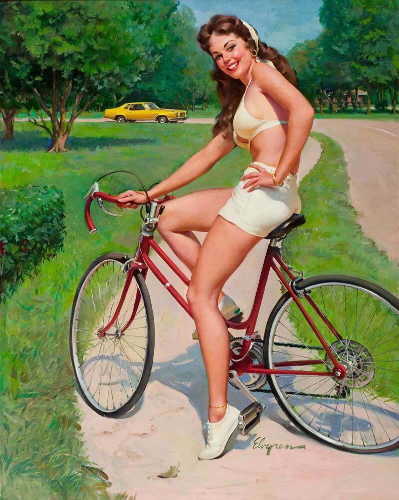 репродукція картина-постер  Дівчина на велосипеді Джил Елвгрен (Gil Elvgren)