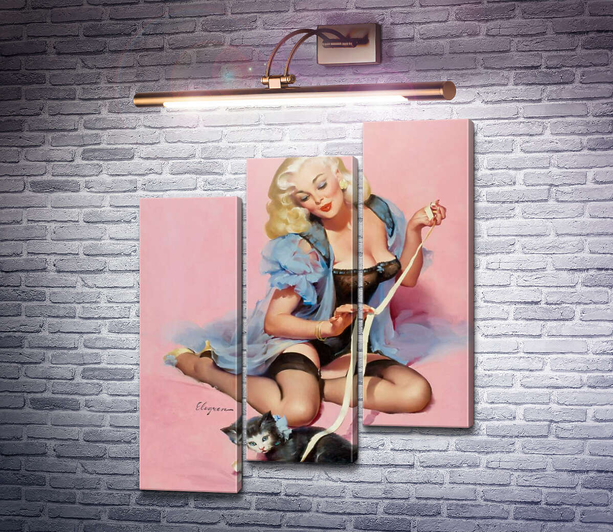 Модульна картина Муркотлива парочка (Модуль №14) Джил Елвгрен (Gil Elvgren)