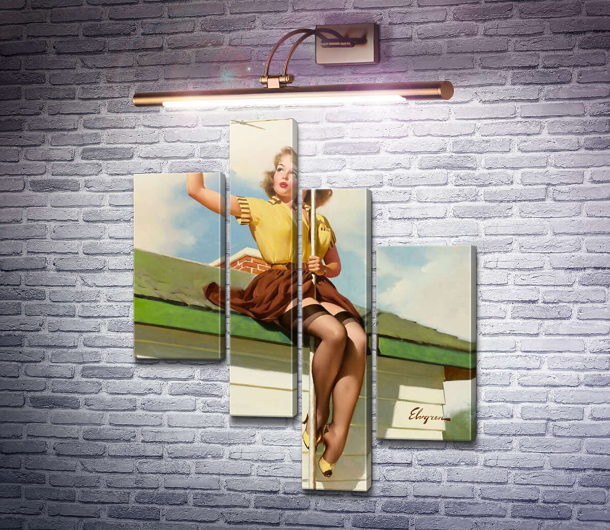 Модульная картина На крыше дома (Модуль №21) Джил Элвгрен (Gil Elvgren)
