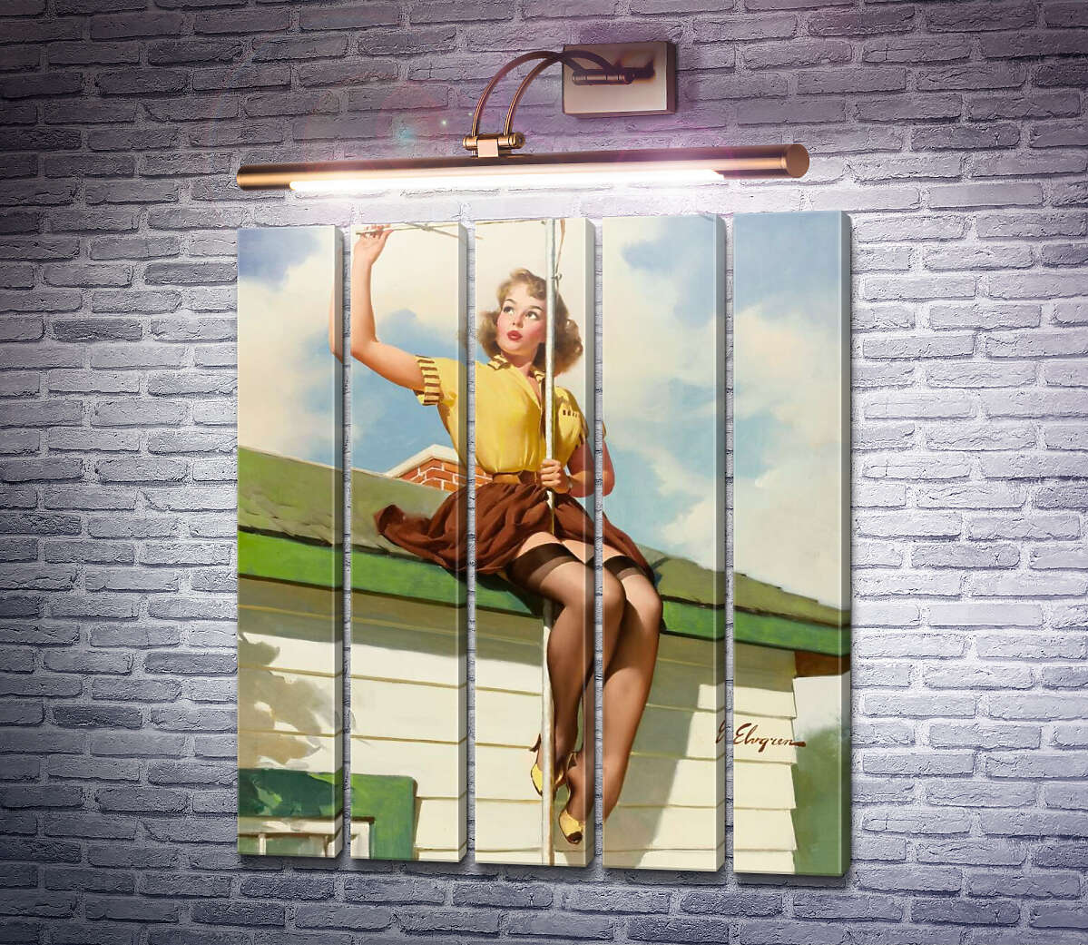 Модульная картина На крыше дома (Модуль №26) Джил Элвгрен (Gil Elvgren)