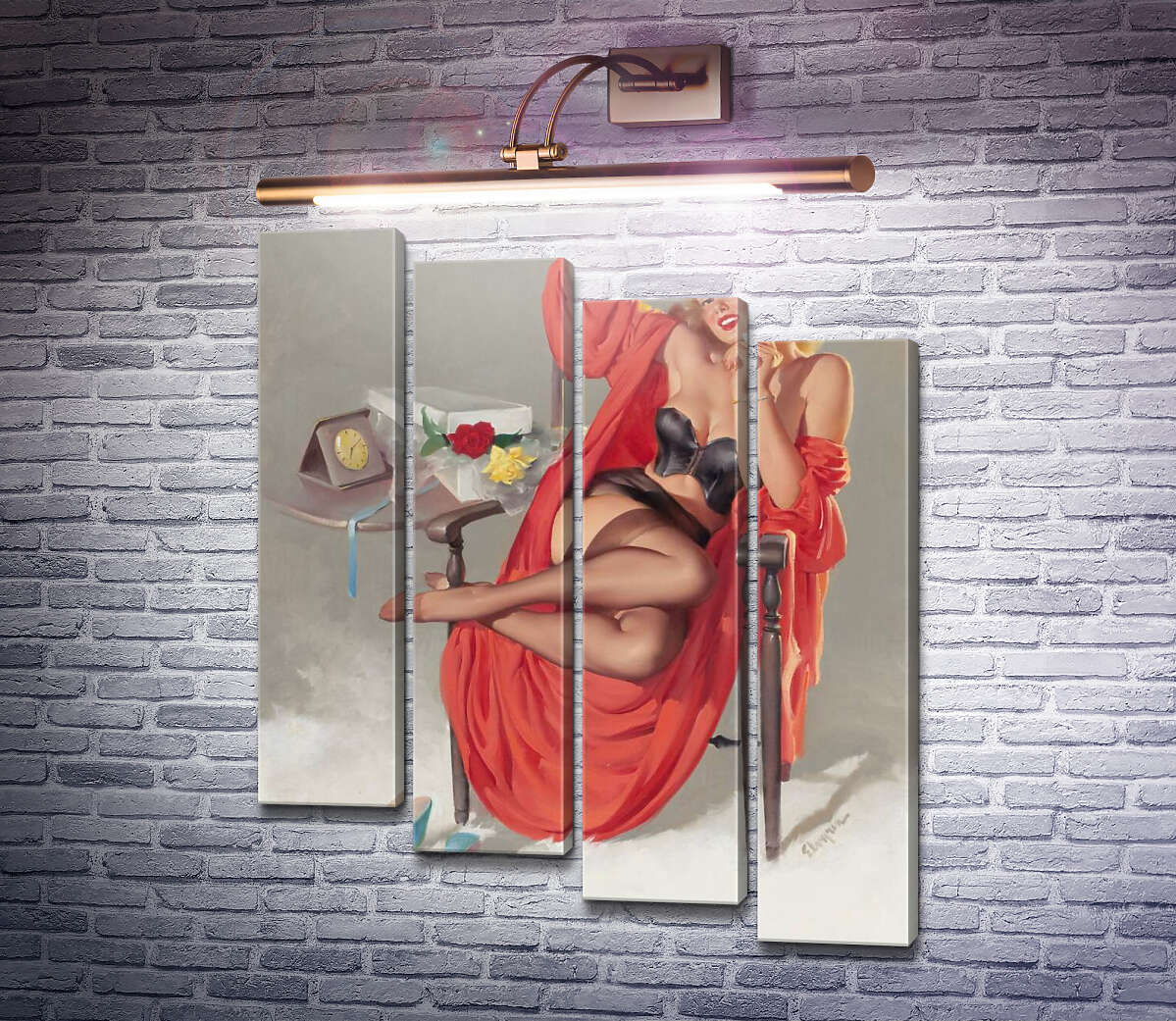Модульная картина В красном халате (Модуль №19) Джил Элвгрен (Gil Elvgren)