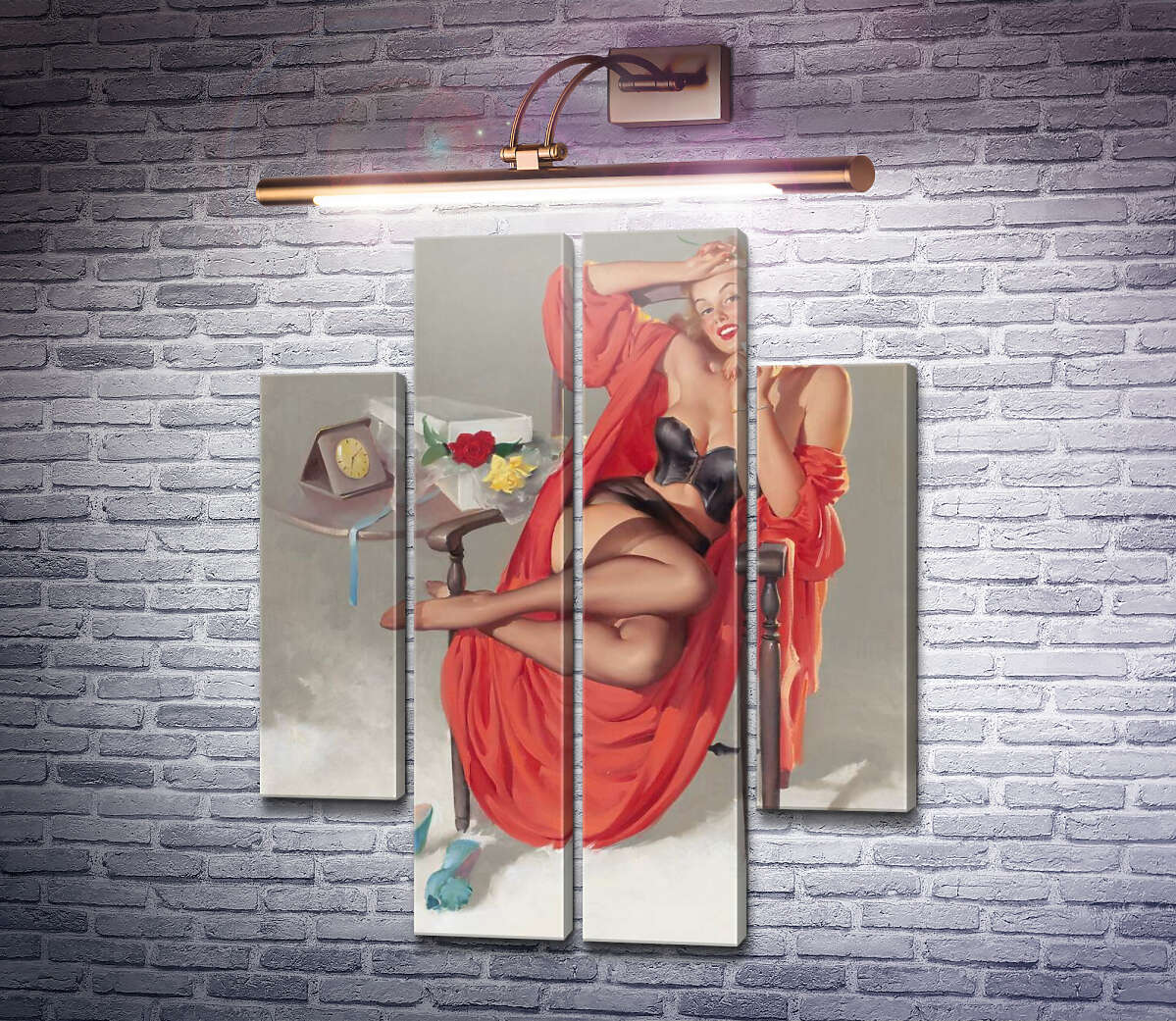 Модульная картина В красном халате (Модуль №20) Джил Элвгрен (Gil Elvgren)