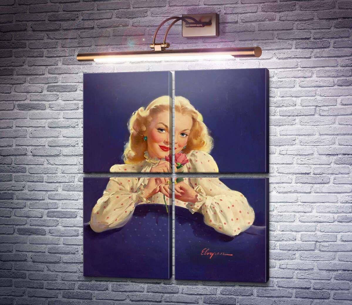 Модульная картина Девушка с розой (Модуль №25) Джил Элвгрен (Gil Elvgren)