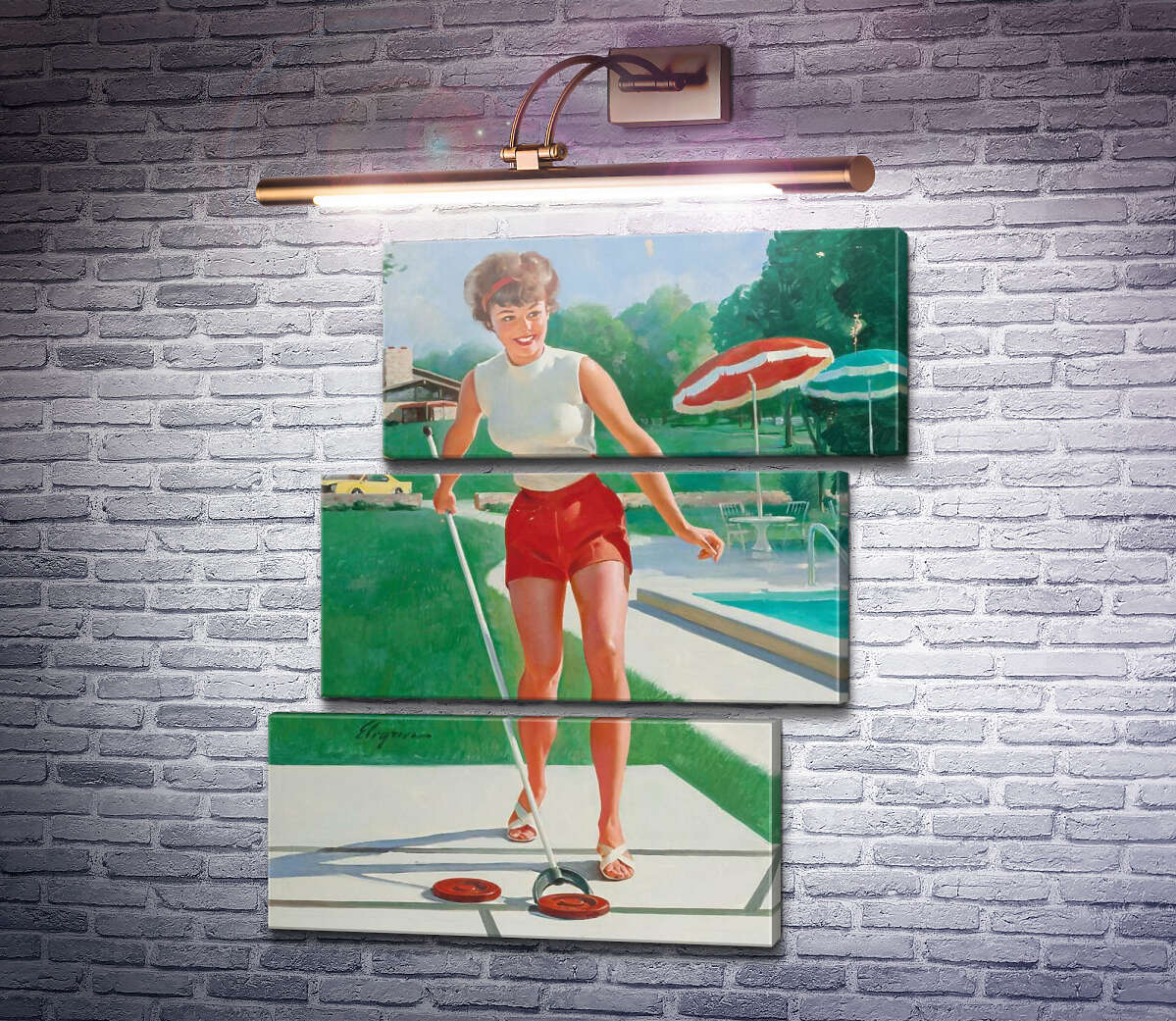 Модульная картина Игра в шаффлборд (Модуль №17) Джил Элвгрен (Gil Elvgren)