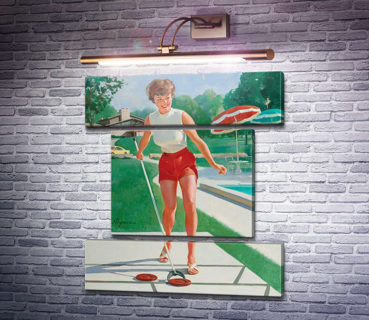 Модульна картина Гра в шаффлборд (Модуль №18) Джил Елвгрен (Gil Elvgren)