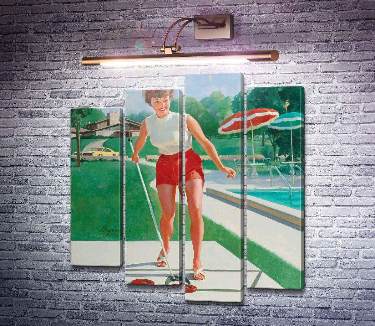 Модульная картина Игра в шаффлборд (Модуль №3) Джил Элвгрен (Gil Elvgren)