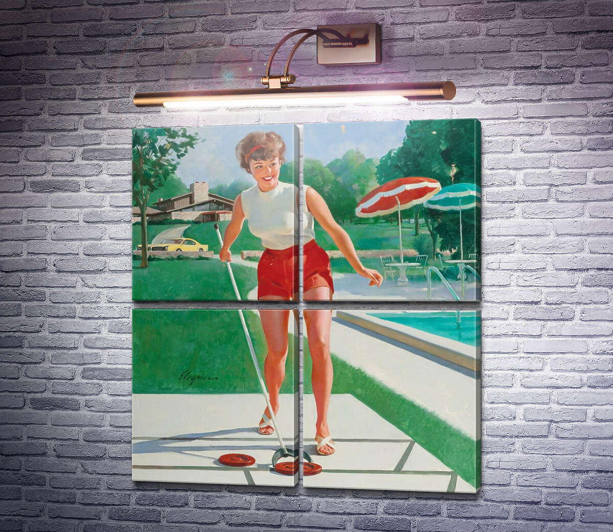 Модульная картина Игра в шаффлборд (Модуль №25) Джил Элвгрен (Gil Elvgren)