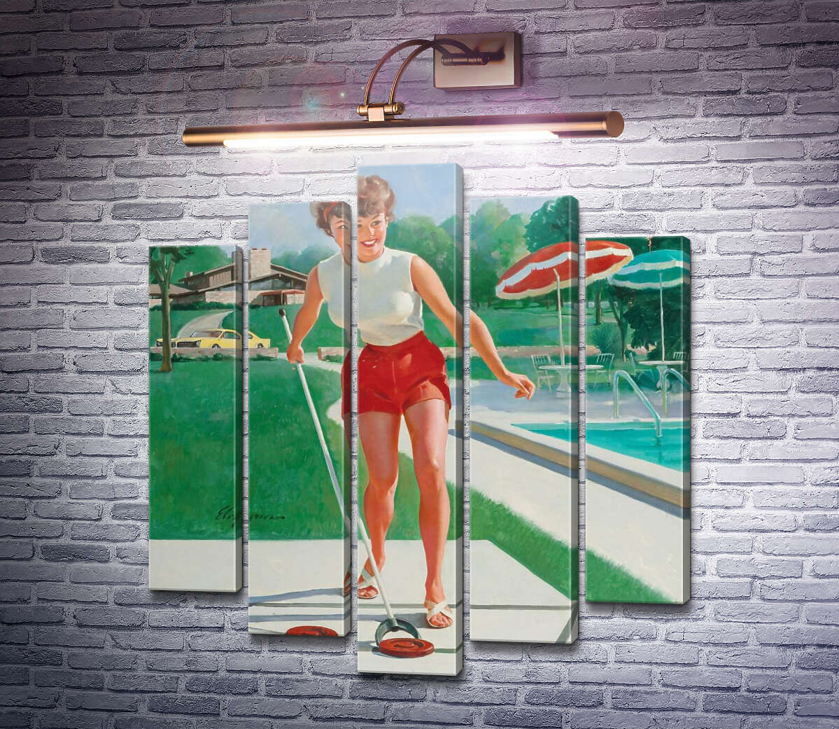 Модульная картина Игра в шаффлборд (Модуль №4) Джил Элвгрен (Gil Elvgren)