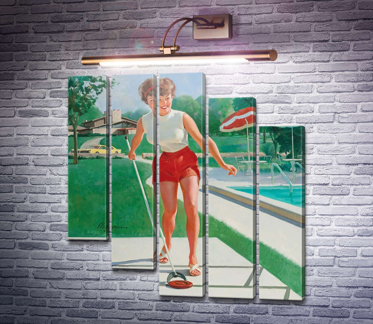 Модульная картина Игра в шаффлборд (Модуль №28) Джил Элвгрен (Gil Elvgren)