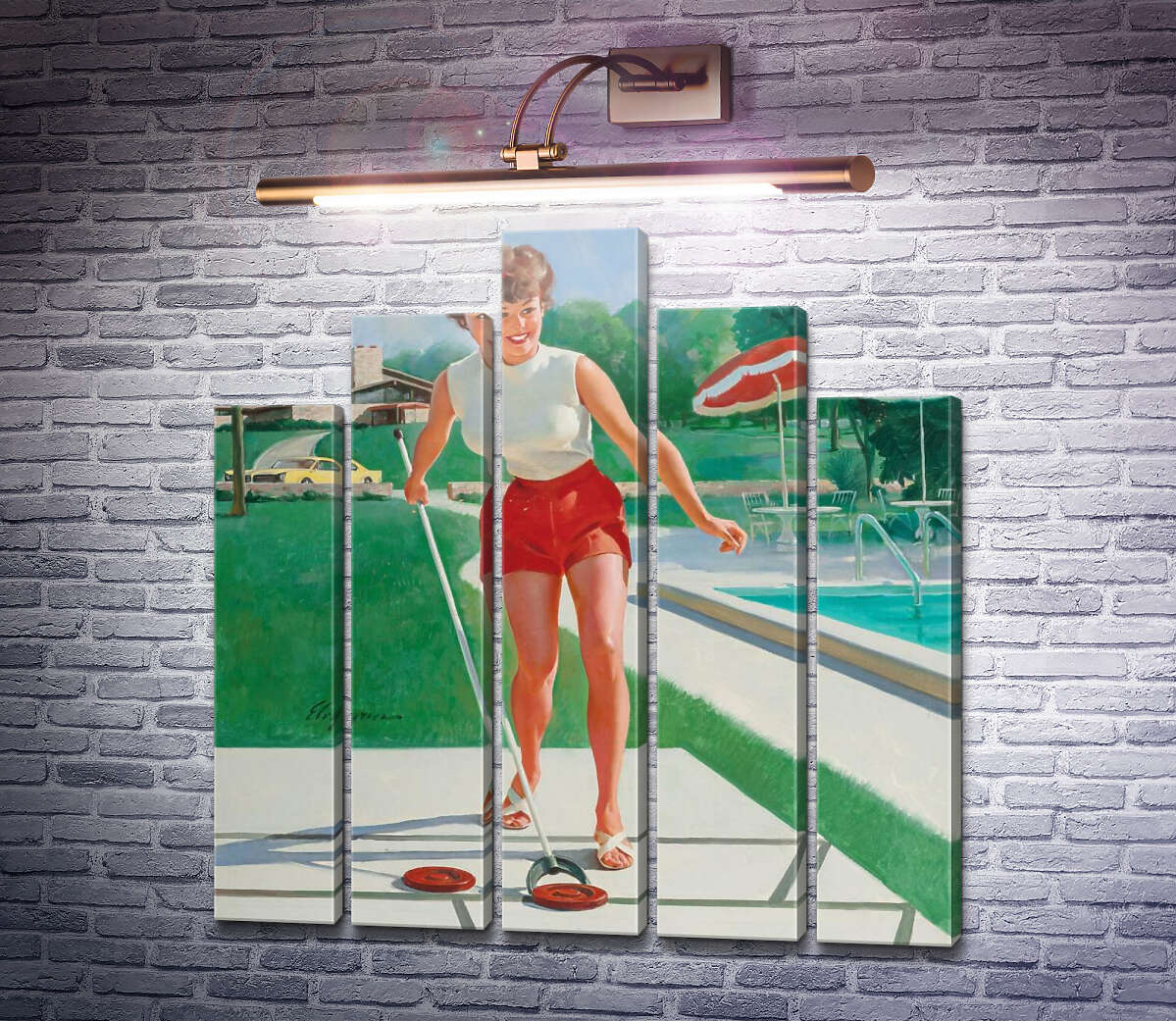 Модульна картина Гра в шаффлборд (Модуль №29) Джил Елвгрен (Gil Elvgren)