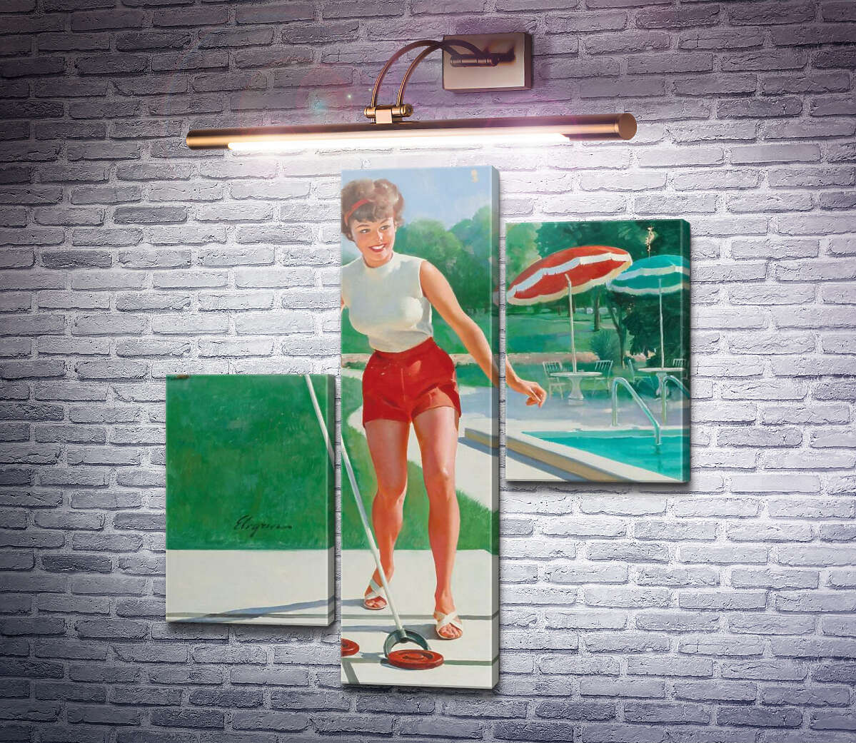 Модульная картина Игра в шаффлборд (Модуль №12) Джил Элвгрен (Gil Elvgren)
