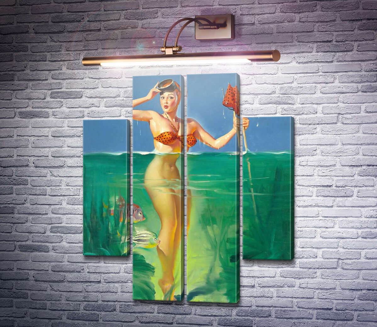 Модульная картина Неожиданный улов (Модуль №20) Джил Элвгрен (Gil Elvgren)