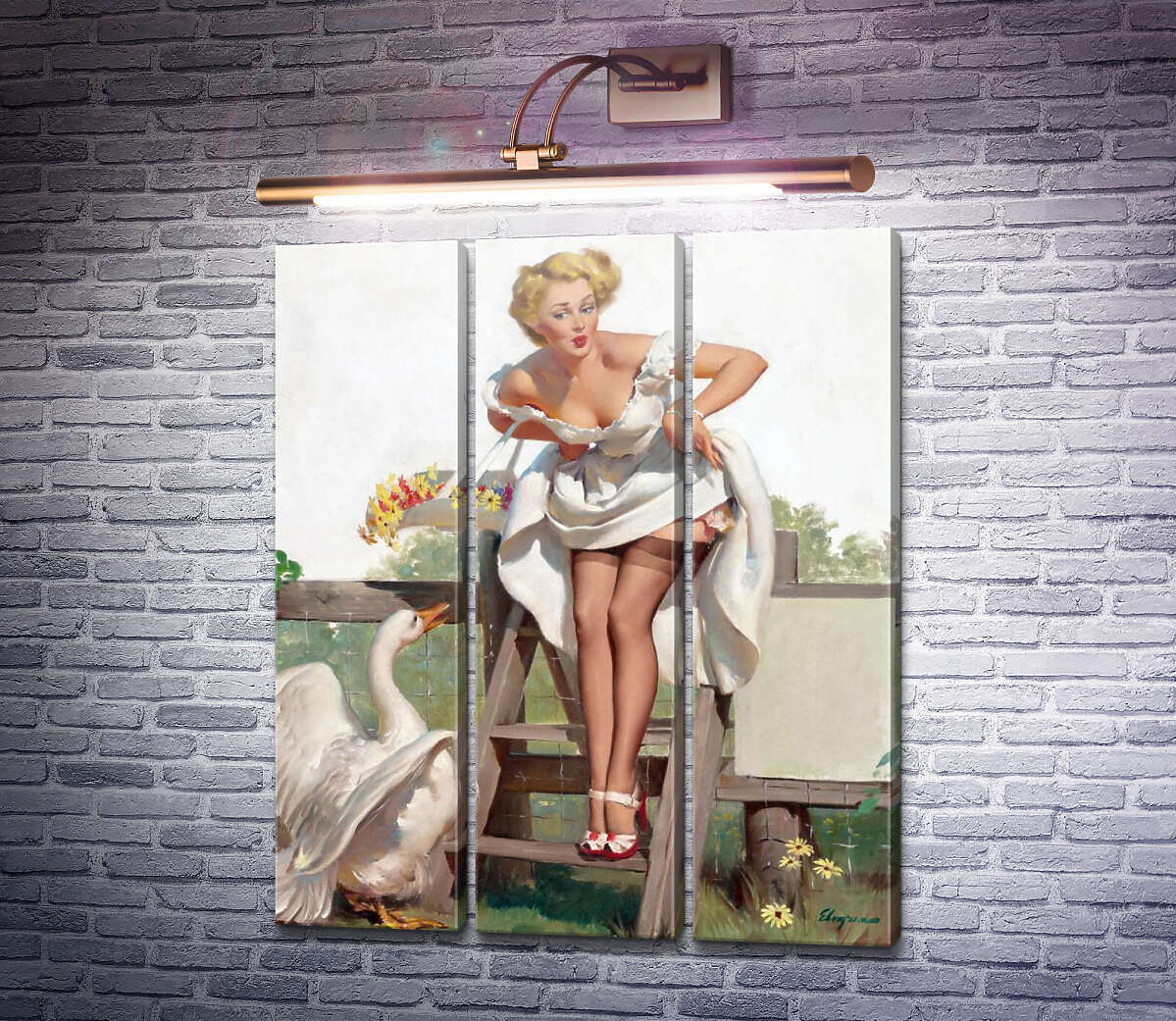 Модульна картина Дівчина і гусак (Модуль №2) Джил Елвгрен (Gil Elvgren)