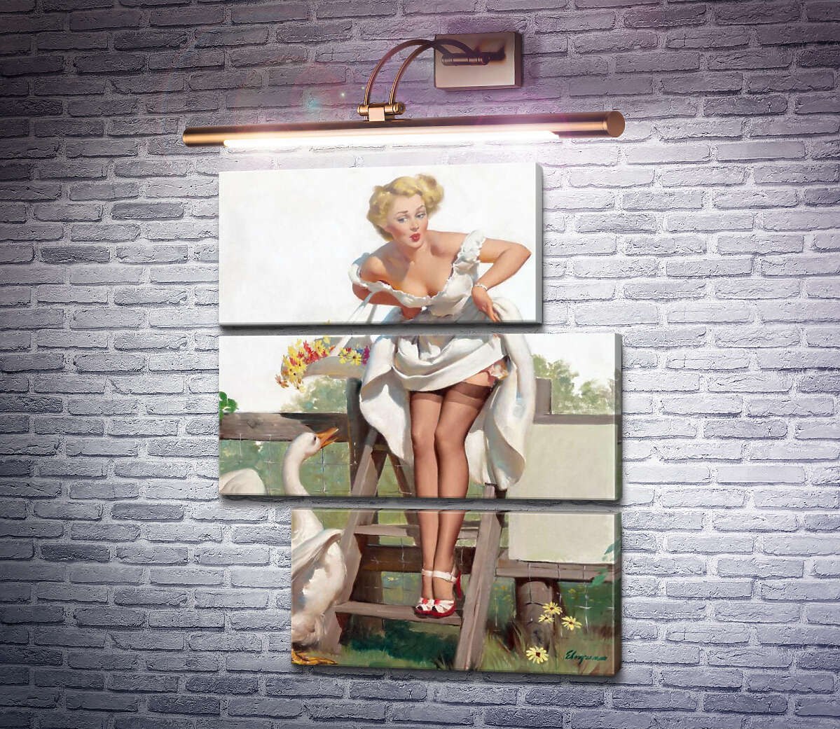 Модульна картина Дівчина і гусак (Модуль №16) Джил Елвгрен (Gil Elvgren) Модульна картина Дівчина і гусак (Модуль №16) Джил Елвгрен (Gil Elvgren)