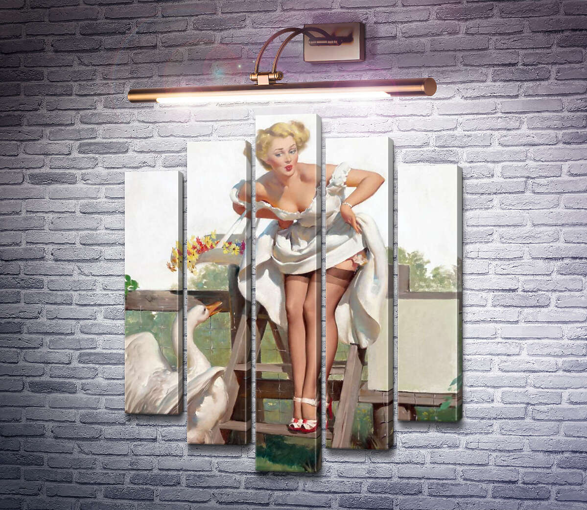 Модульна картина Дівчина і гусак (Модуль №4) Джил Елвгрен (Gil Elvgren)