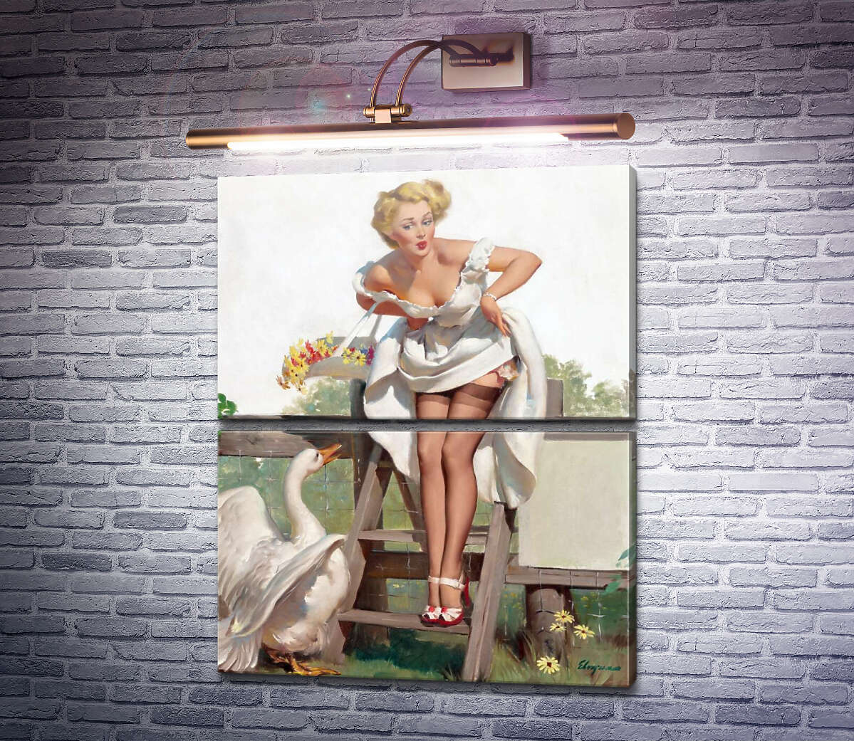 Модульна картина Дівчина і гусак (Модуль №7) Джил Елвгрен (Gil Elvgren) Модульна картина Дівчина і гусак (Модуль №7) Джил Елвгрен (Gil Elvgren)