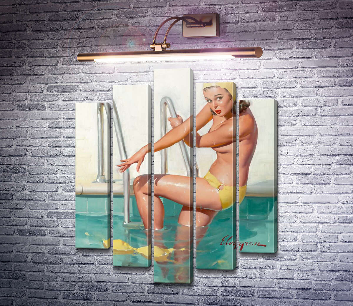 Модульная картина Девушка с обложки (Модуль №4) Джил Элвгрен (Gil Elvgren)