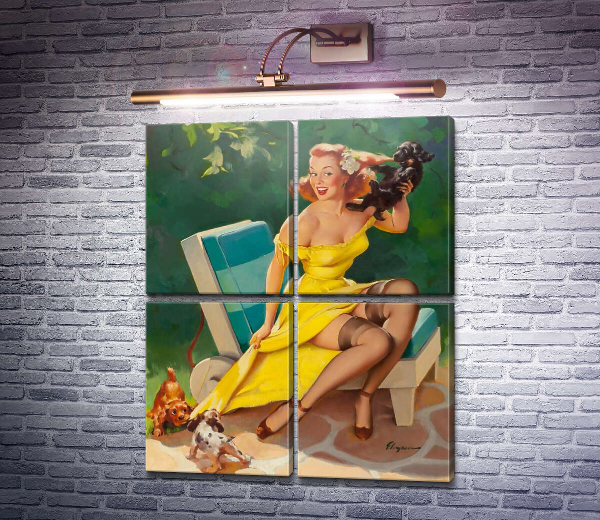 Модульна картина Гра з цуценятами (Модуль №25) Джил Елвгрен (Gil Elvgren)