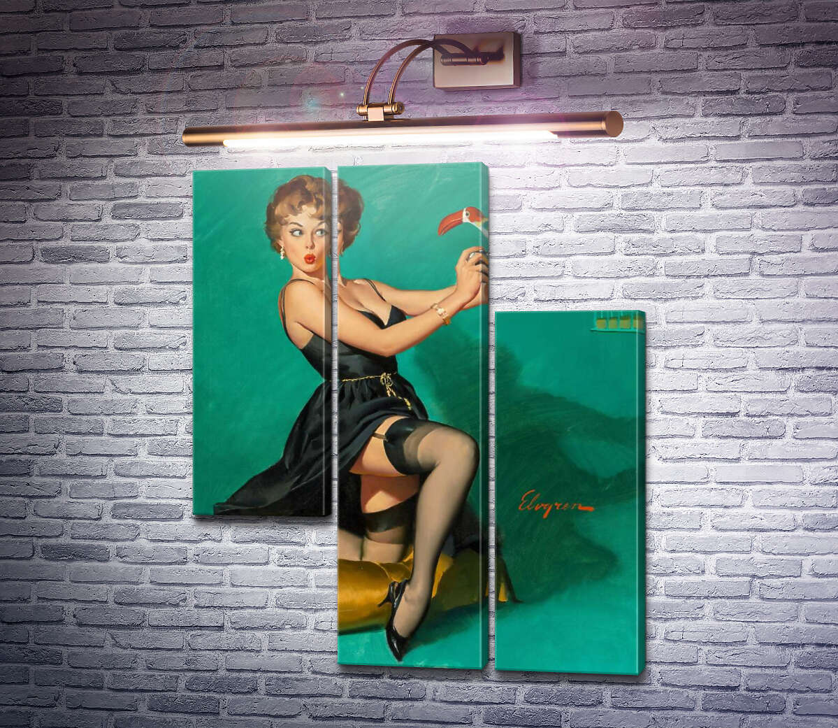 Модульна картина Вз'ерошенне пір'я (Модуль №13) Джил Елвгрен (Gil Elvgren)
