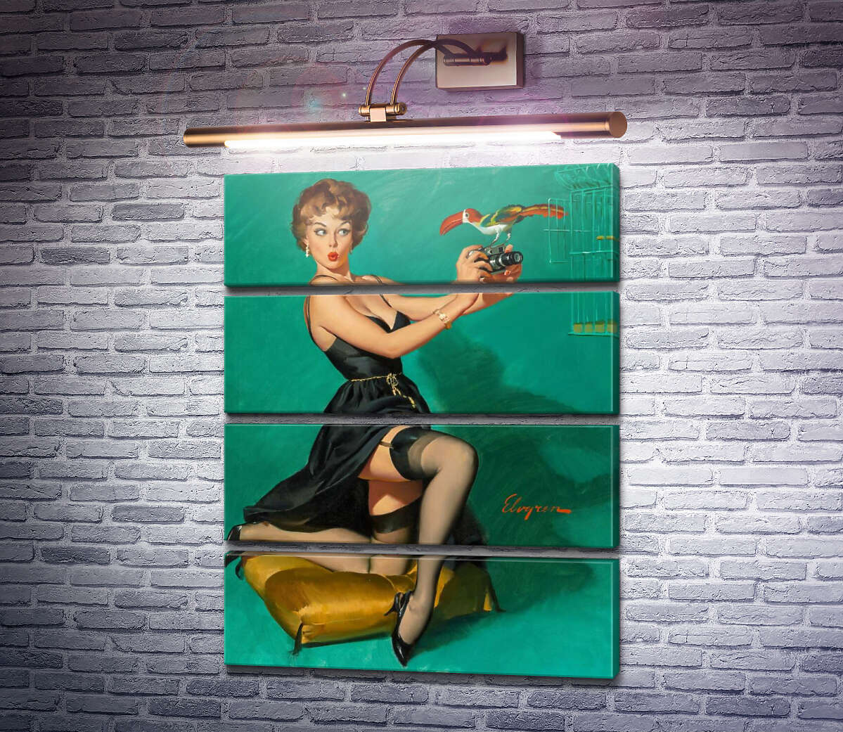 Модульна картина Вз'ерошенне пір'я (Модуль №22) Джил Елвгрен (Gil Elvgren)