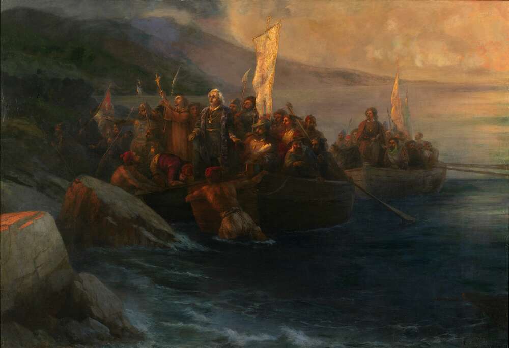репродукция картина-постер  Высадка Колумба в Америке 12 октября 1492 года Иван Айвазовский