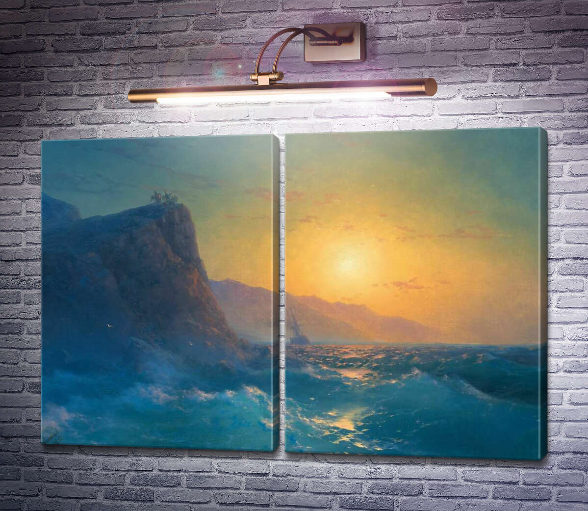 Модульна картина Вид на скелястий берег і бурхливе море під час заходу Іван Айвазовський