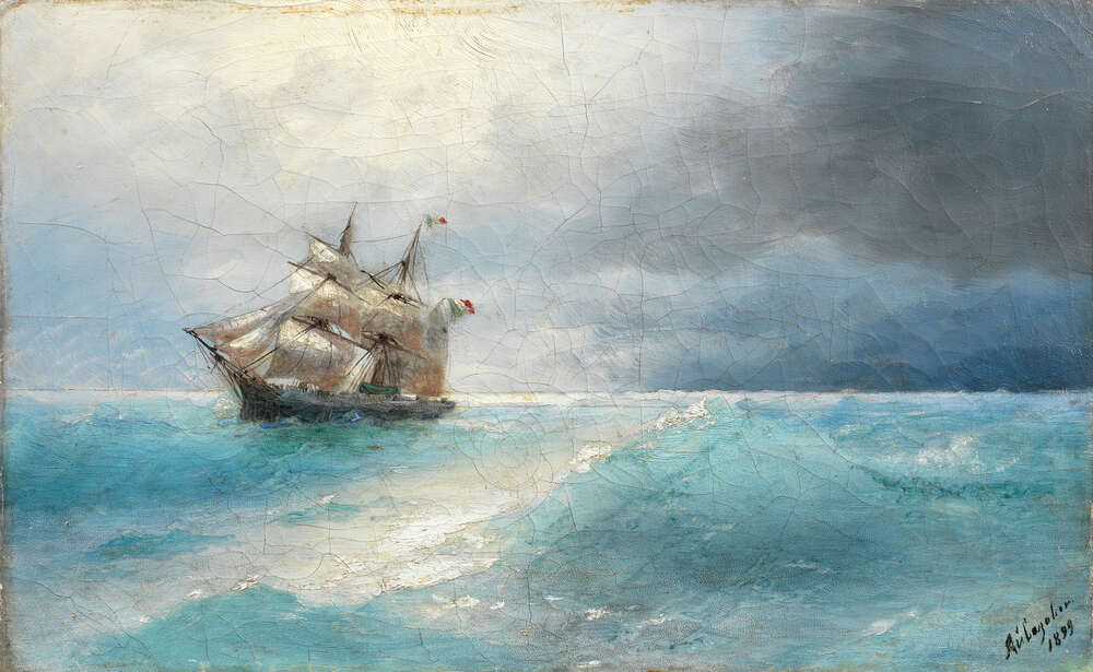 репродукция картина-постер  Итальянский корабль в море Иван Айвазовский