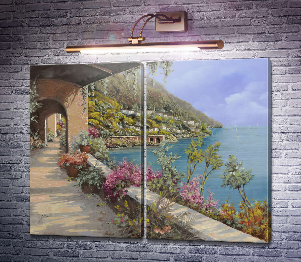 Модульна картина Тераса з квітами на березі моря Гвідо Бореллі