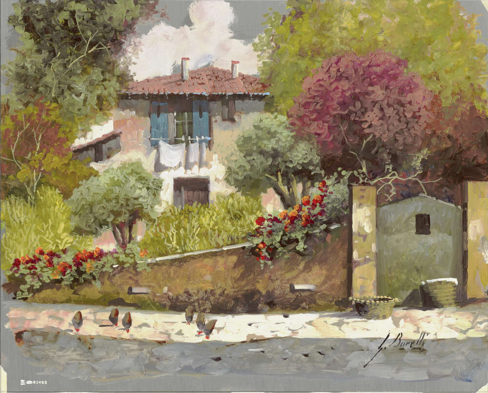 репродукція картина-постер  Пейзаж з курками на дорозі Гвідо Бореллі