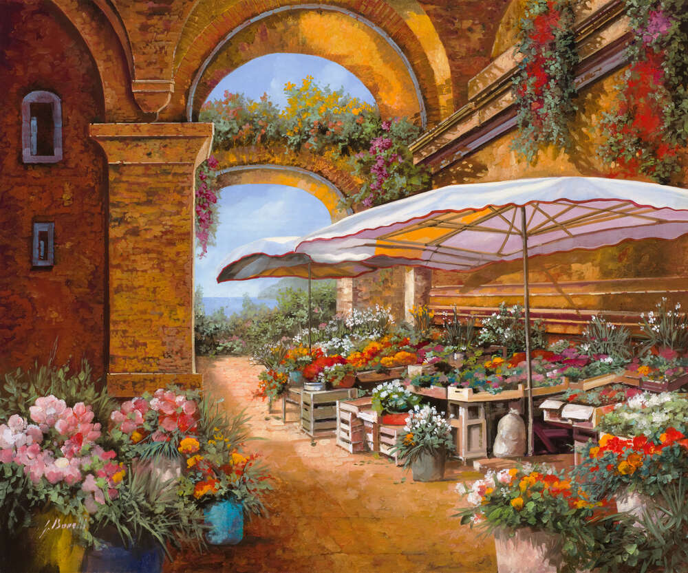 репродукция картина-постер  Цветочный рынок под арками Гвидо Борелли